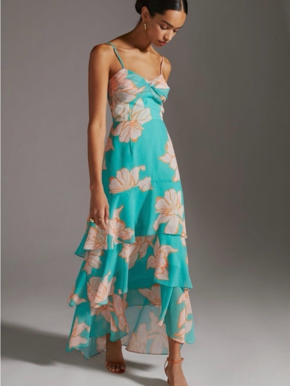 Anthropologie x Hutch Floral Tiered Maxi Dress in teal